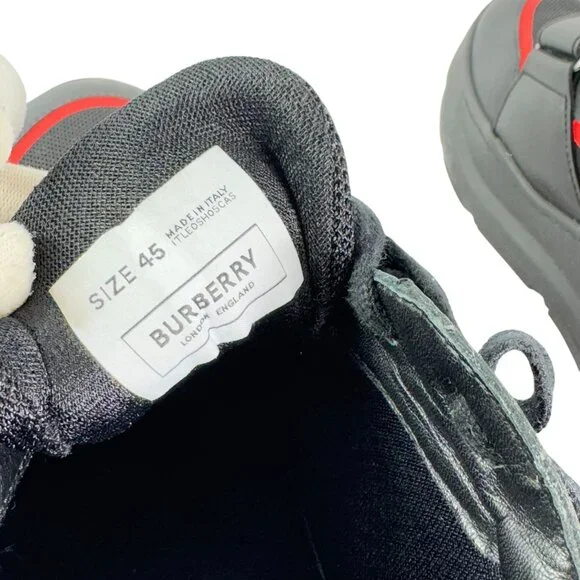 BURBERRY Black Rubber Ramsey Check Men Sneakers Made in Italy Marked as 45 -12US
